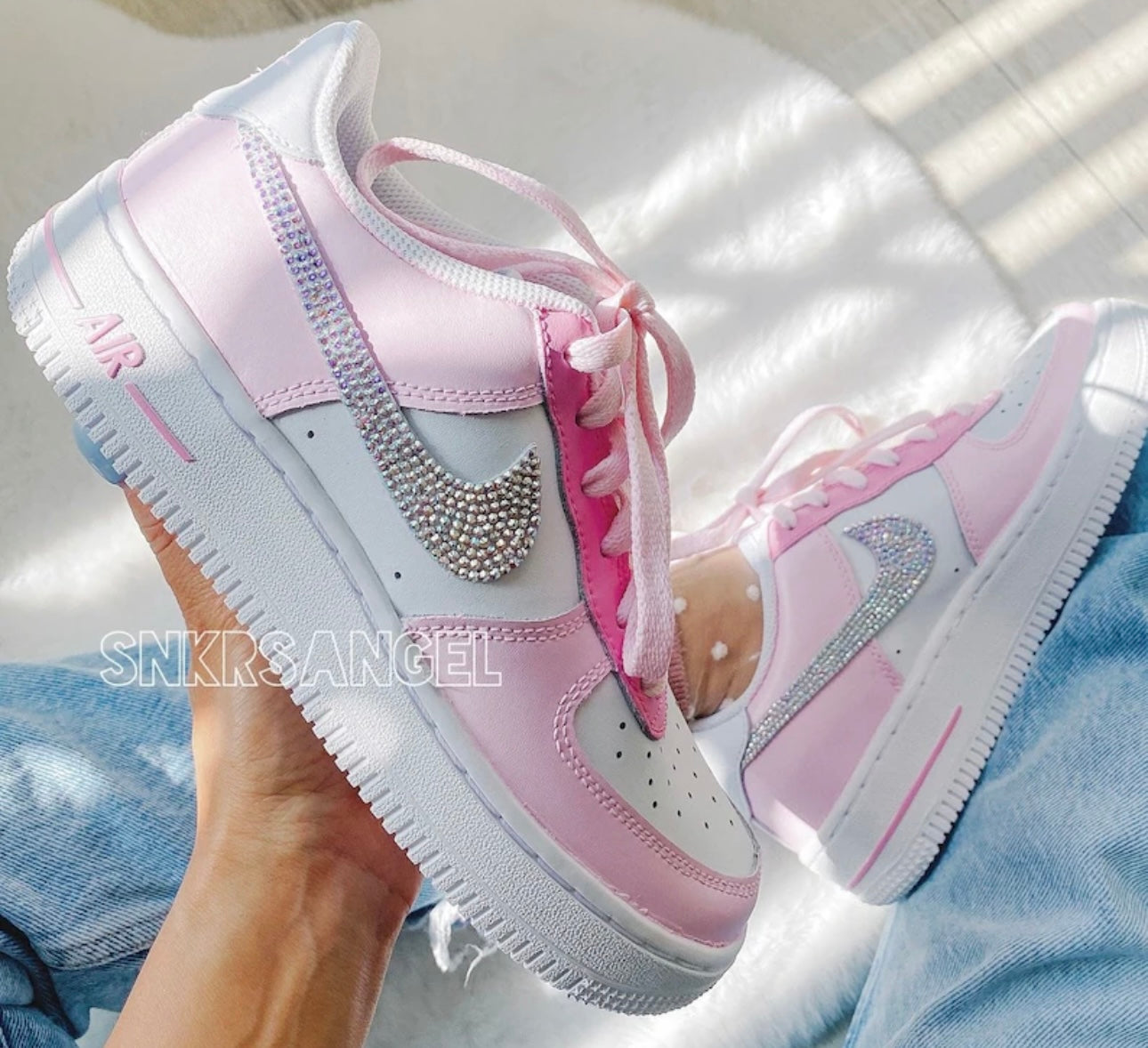 Custom nike air force 1 low barbie pink swarovski crystal sneakers bling