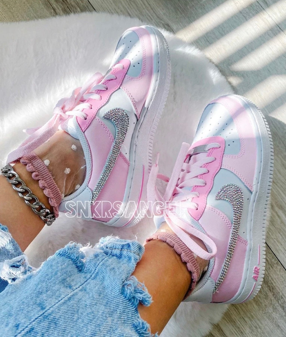 Custom nike air force 1 low barbie pink swarovski crystal sneakers bling