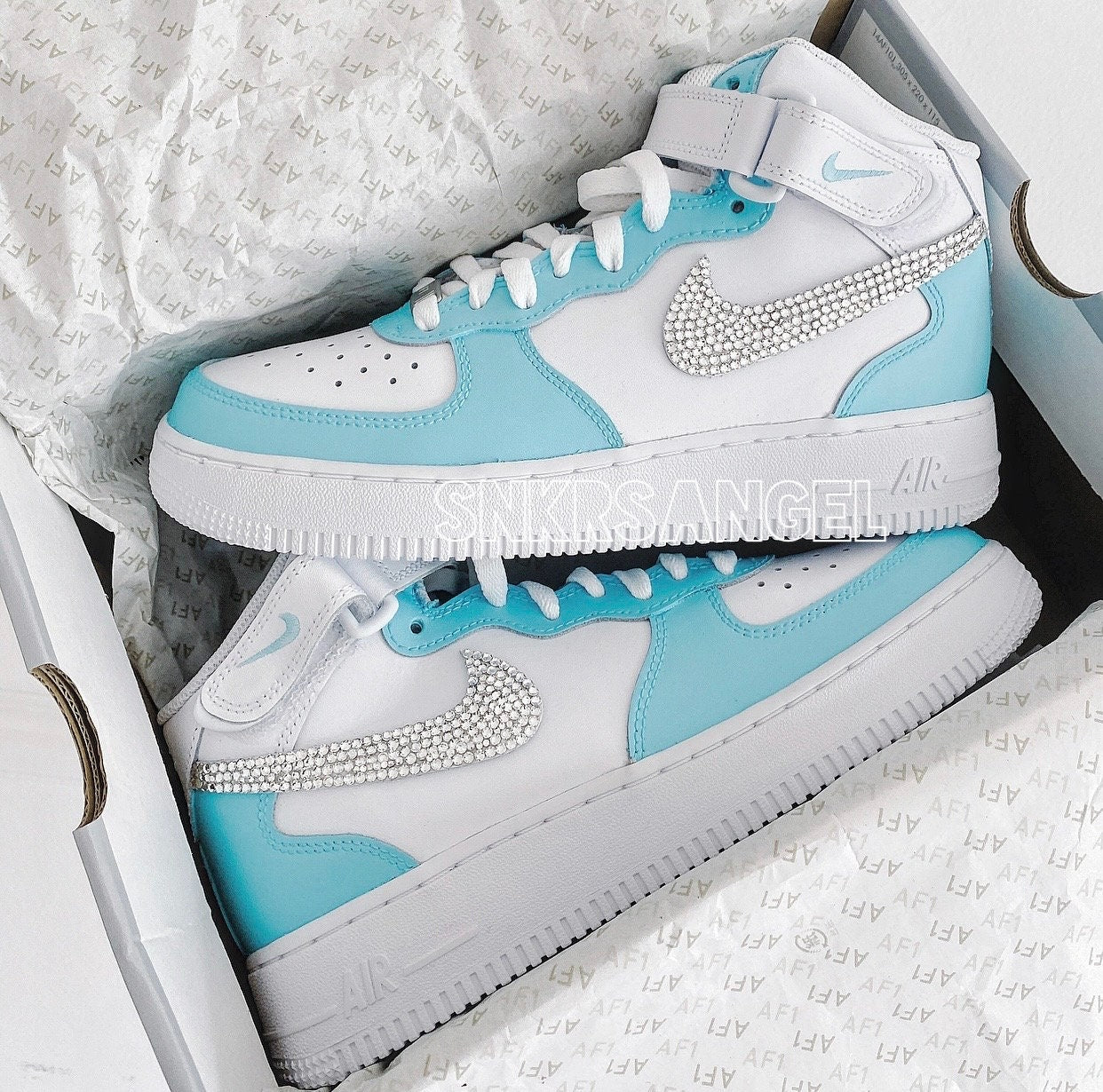 AF1 Mid for Bride – Crystal Bling Tiffany Blue Wedding Shoes