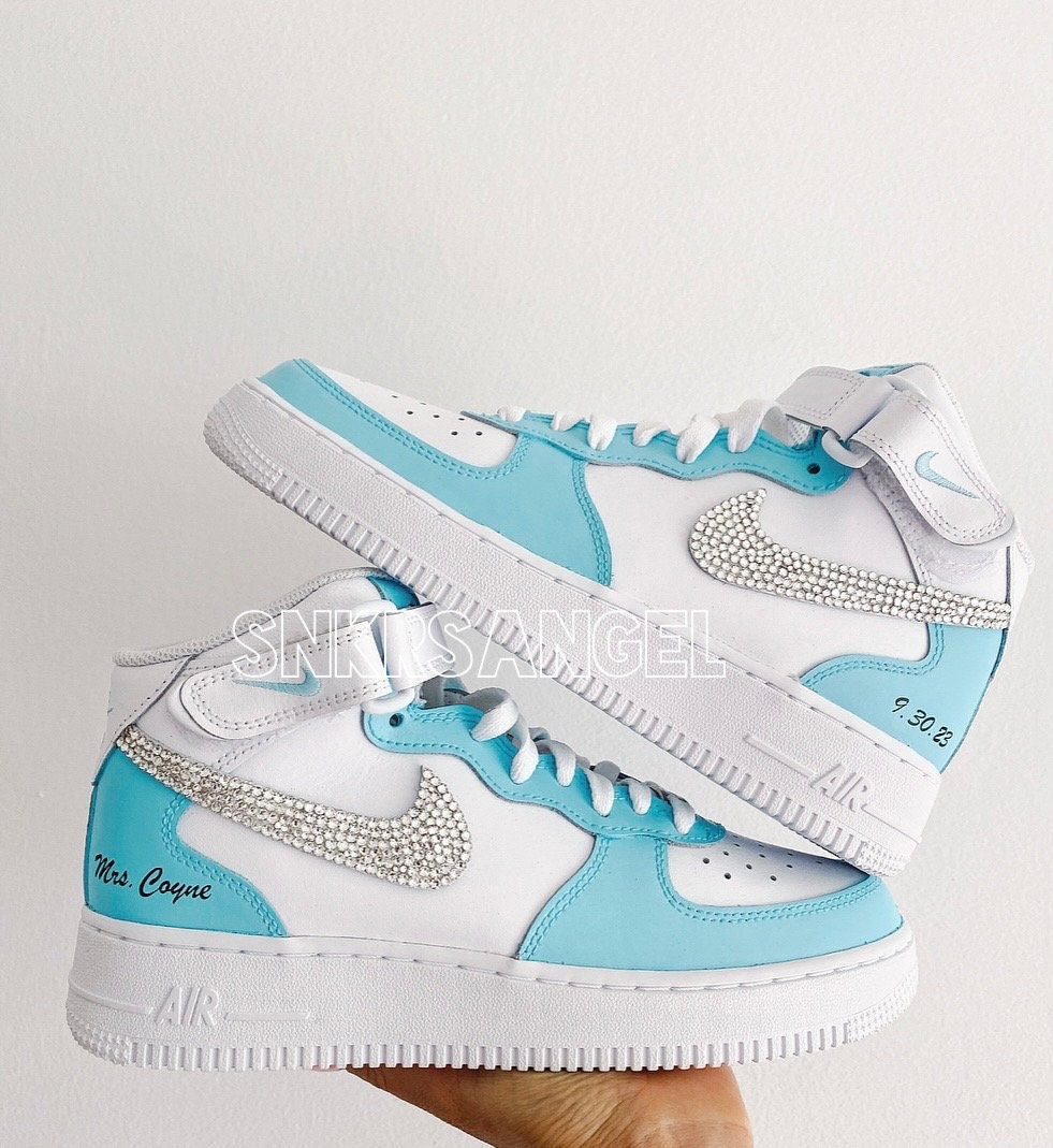 AF1 Mid for Bride – Crystal Bling Tiffany Blue Wedding Shoes