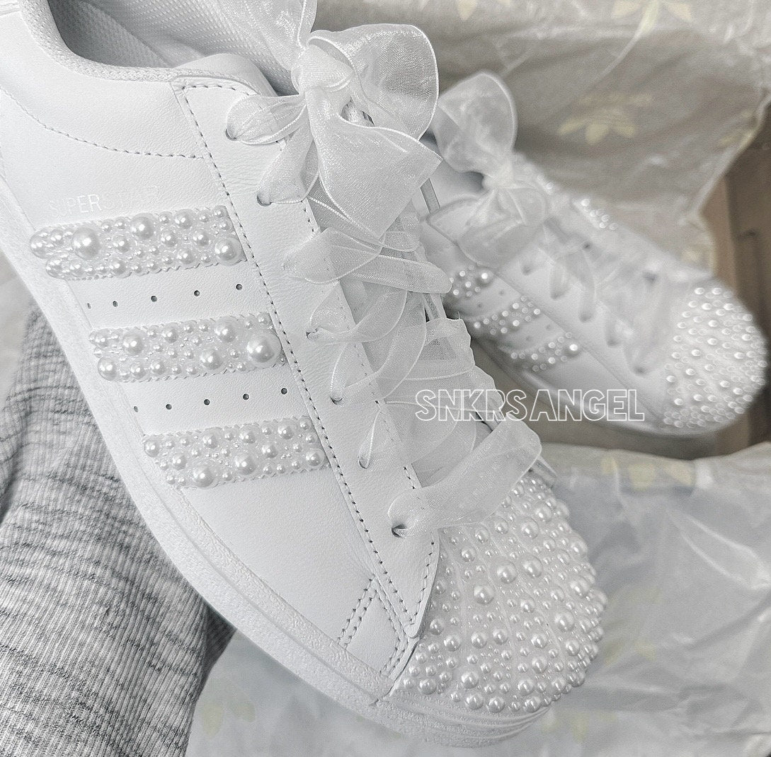 Adidas Wedding Superstar Sneakers Bride Pearl Bling Shoes