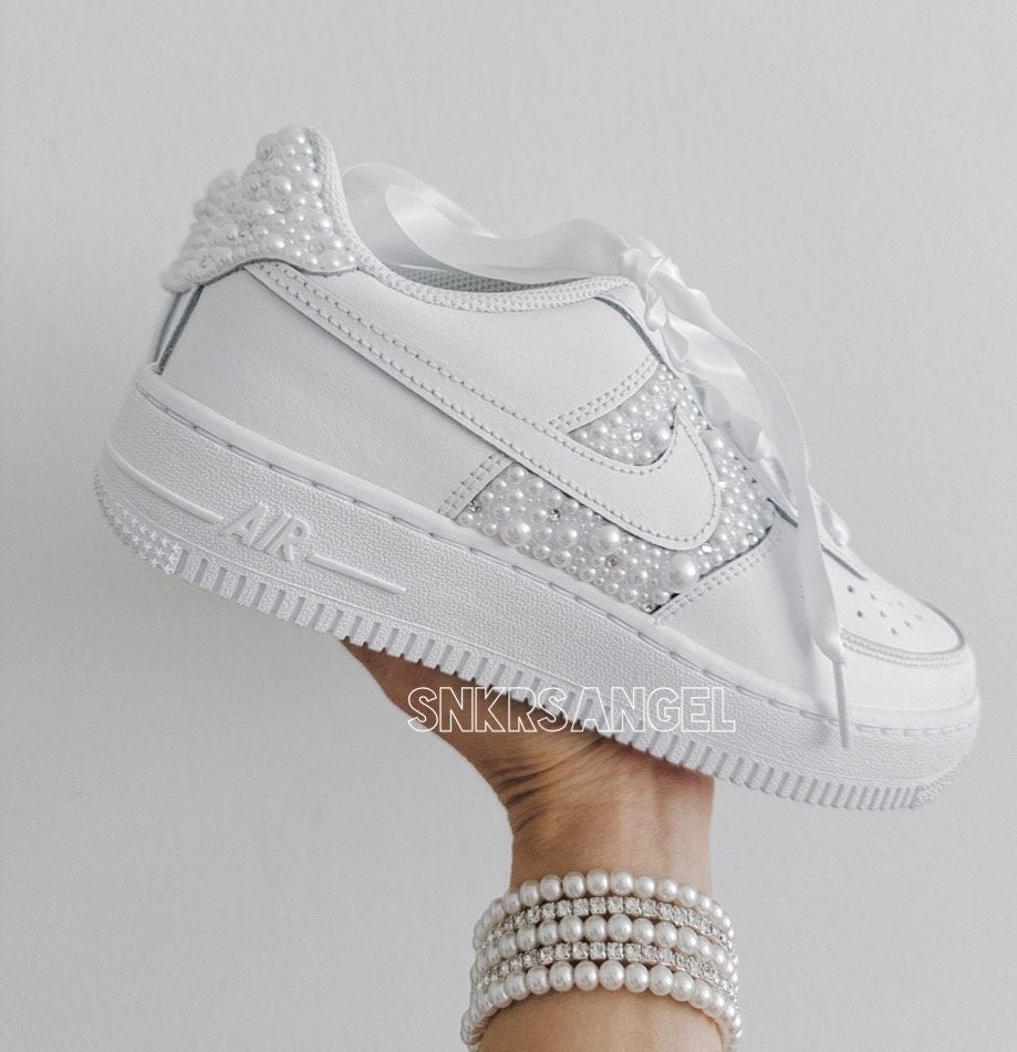 Custom Wedding Nike AF1 – Pearl Swarovski Bling Shoes