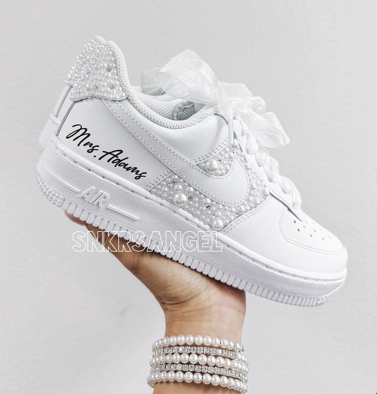 Custom Wedding Nike AF1 – Pearl Swarovski Bling Shoes