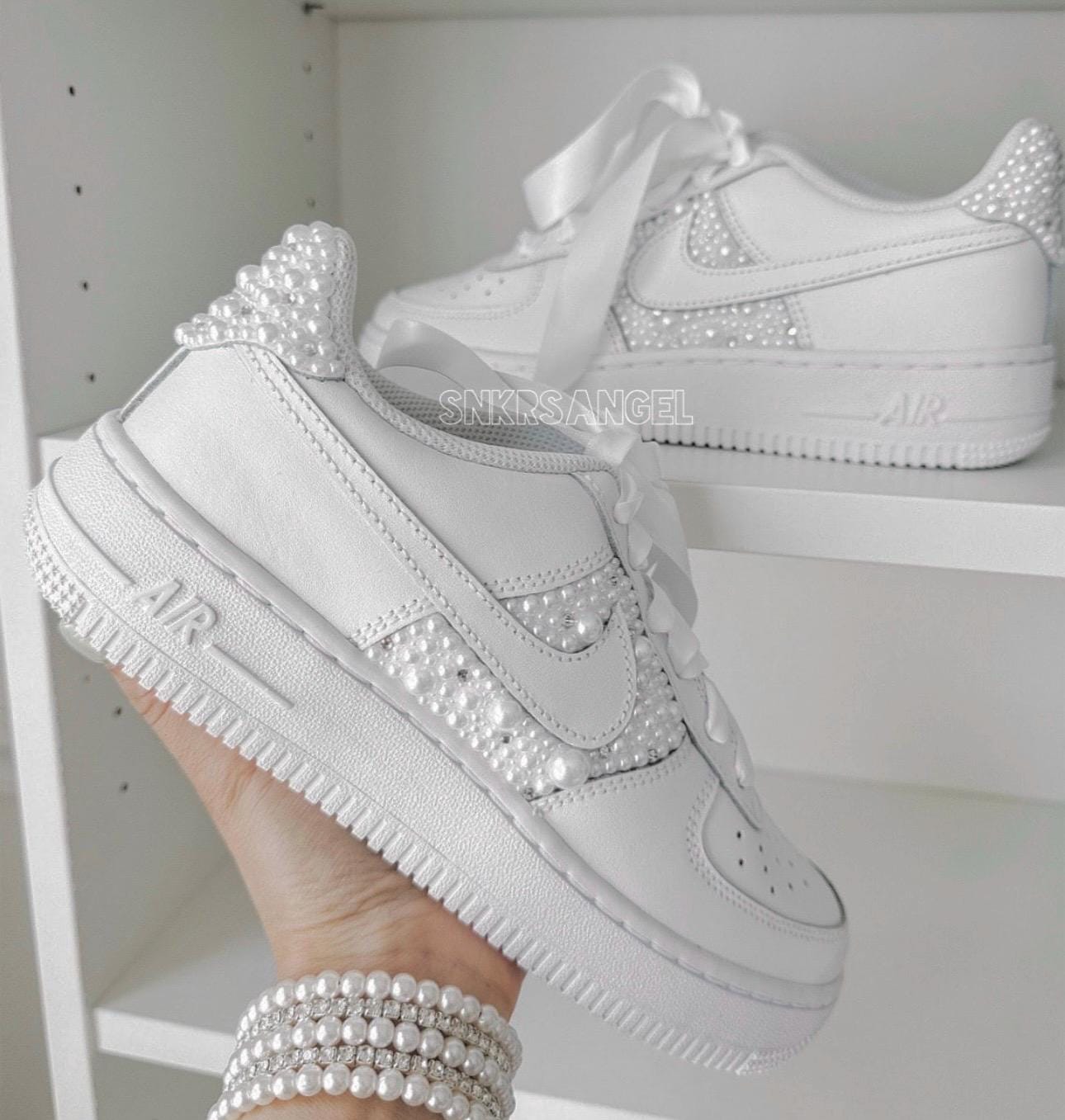 Custom Wedding Nike AF1 – Pearl Swarovski Bling Shoes