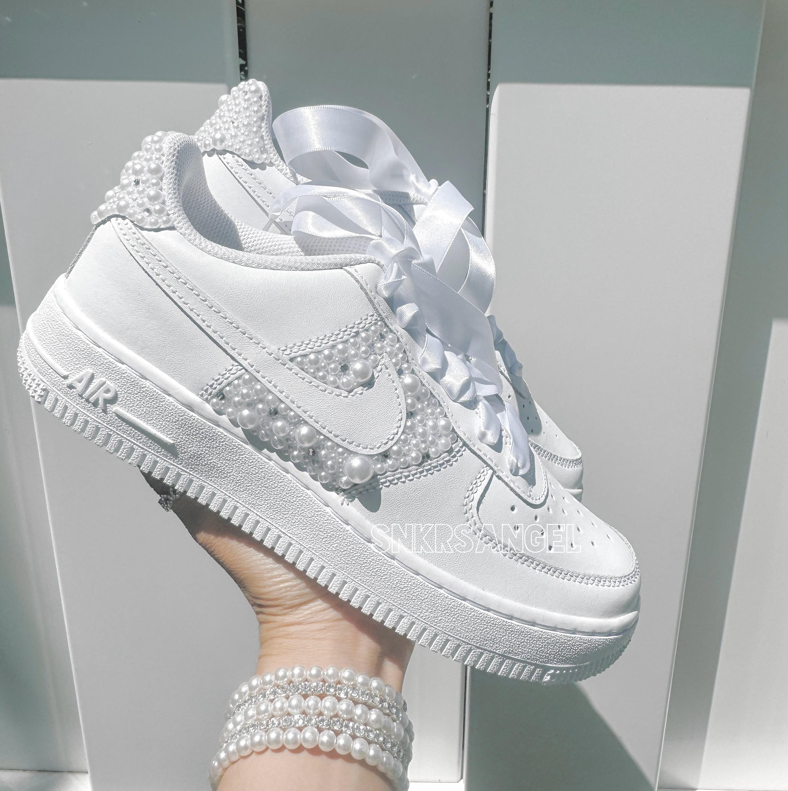Custom Wedding Nike AF1 – Pearl Swarovski Bling Shoes