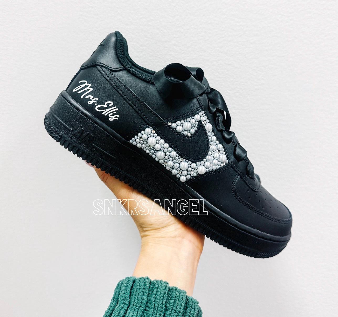 Black Bridal AF1 – Pearl & Crystal Bling Wedding Sneakers
