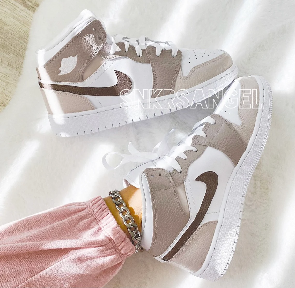 Custom nike air jordan 1 mid mocha coffee brown tan