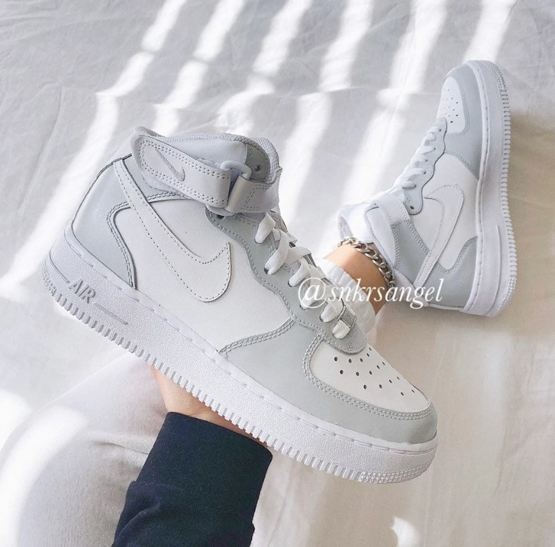 Gray - Custom Air Force 1 Mid - Women’s Air Force 1 - Nike Custom Shoes