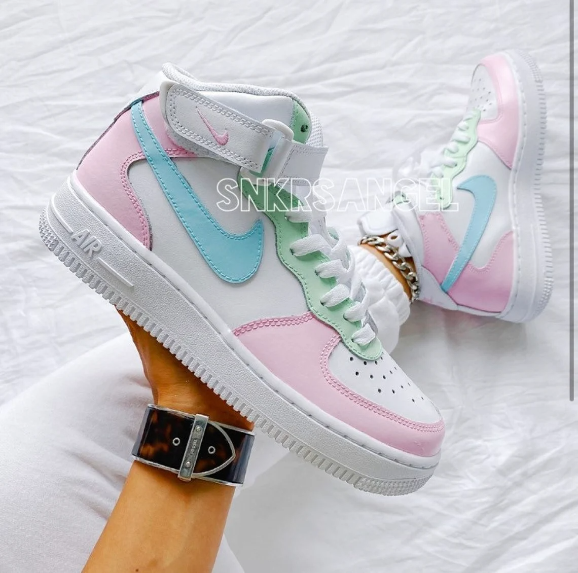 Custom nike air force 1 mid pastel / bubble gum - Women’s AF 1
