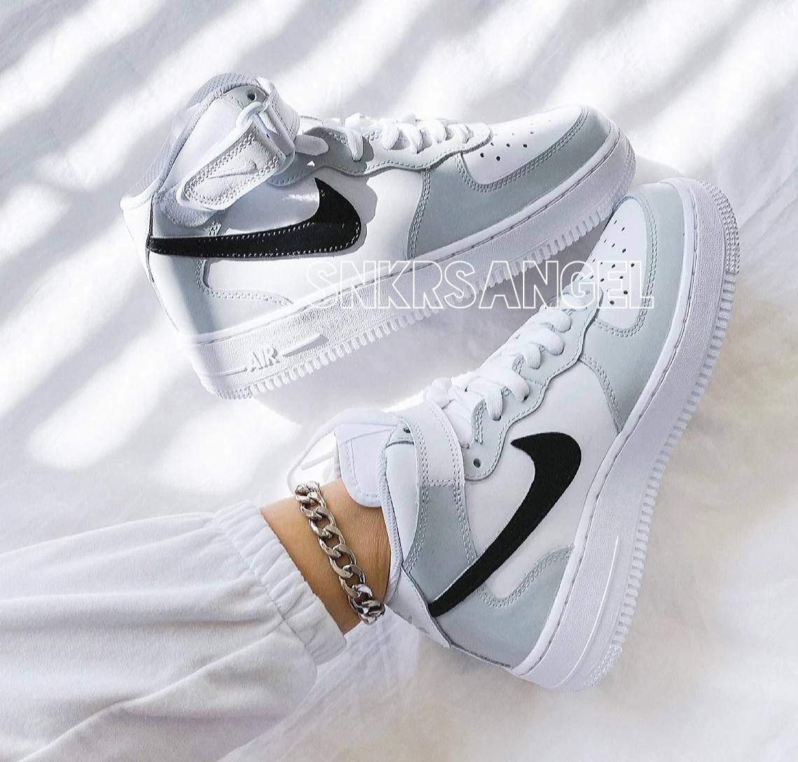 Custom air force 1 mid light grey and black snkrsangel