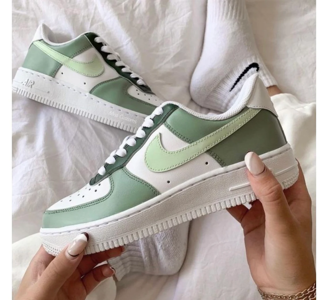 Olive Green Custom Air Force 1 Sneakers. Low, Mid & High Top. High / 6 Y / 7.5 W