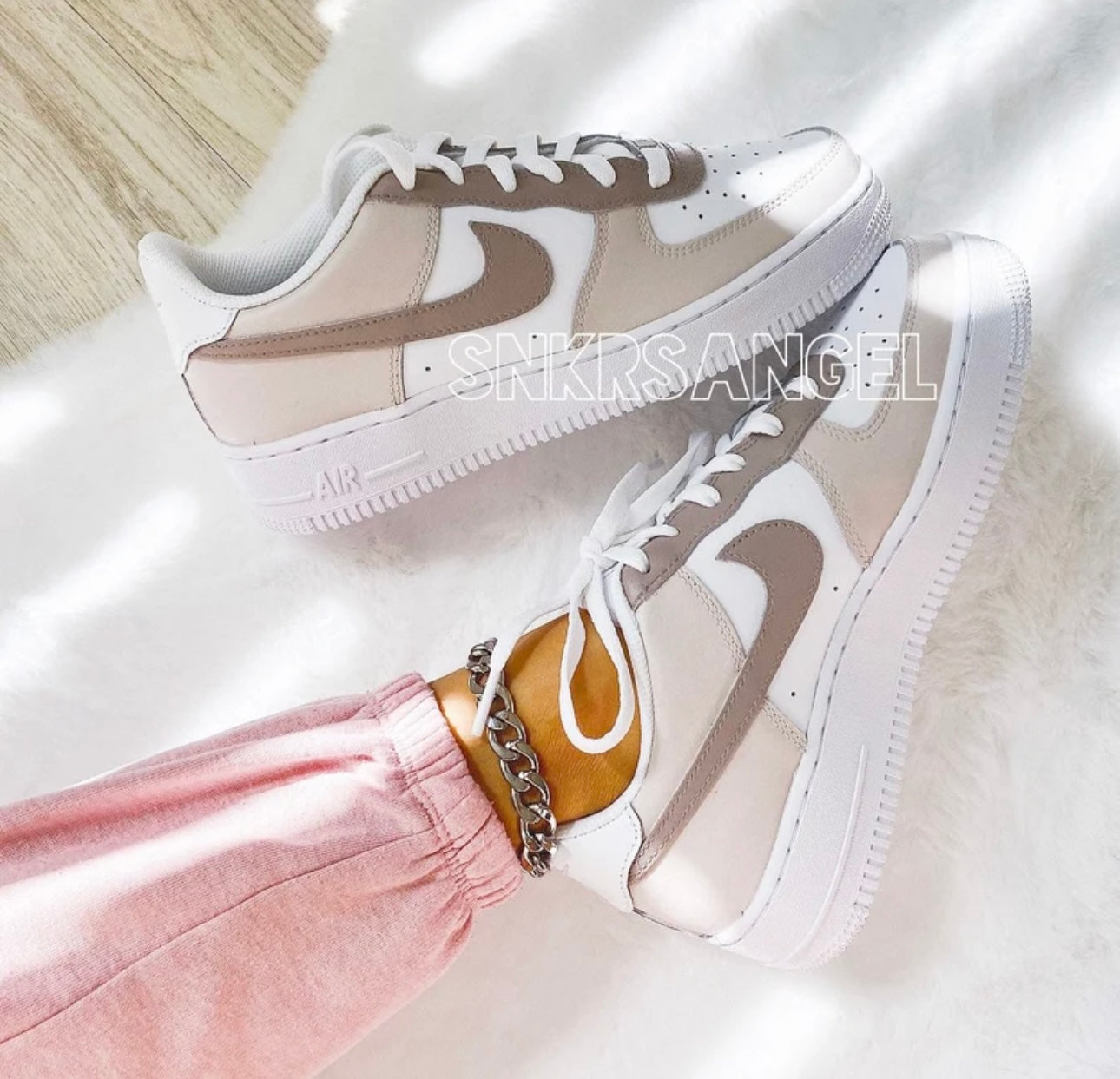 Custom nike air force 1 low beige coffee brown light brown sneakers shoes