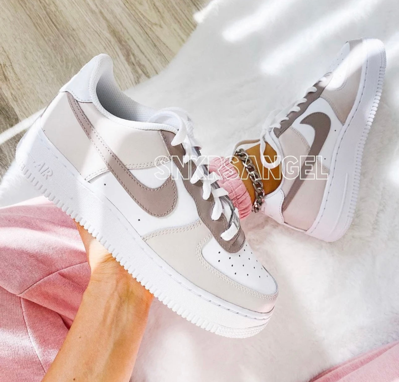 Custom nike air force 1 low beige coffee brown light brown sneakers shoes
