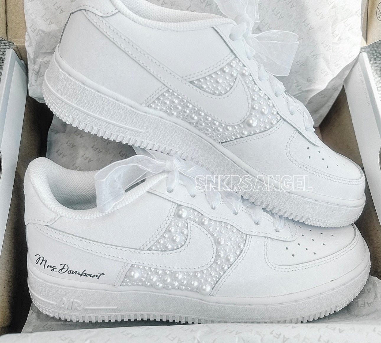Bling wedding bride personalized sneakers pearl air force 1 sneakers