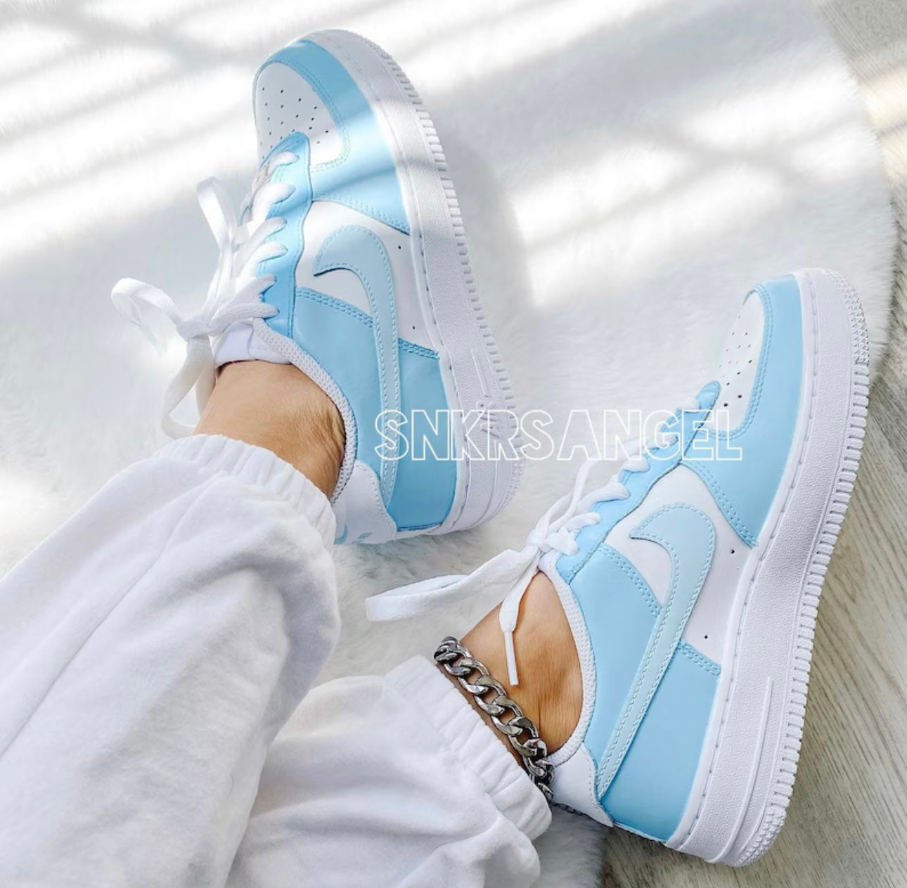 Custom nike air force 1 low baby blue sky blue light blue sneakers af1