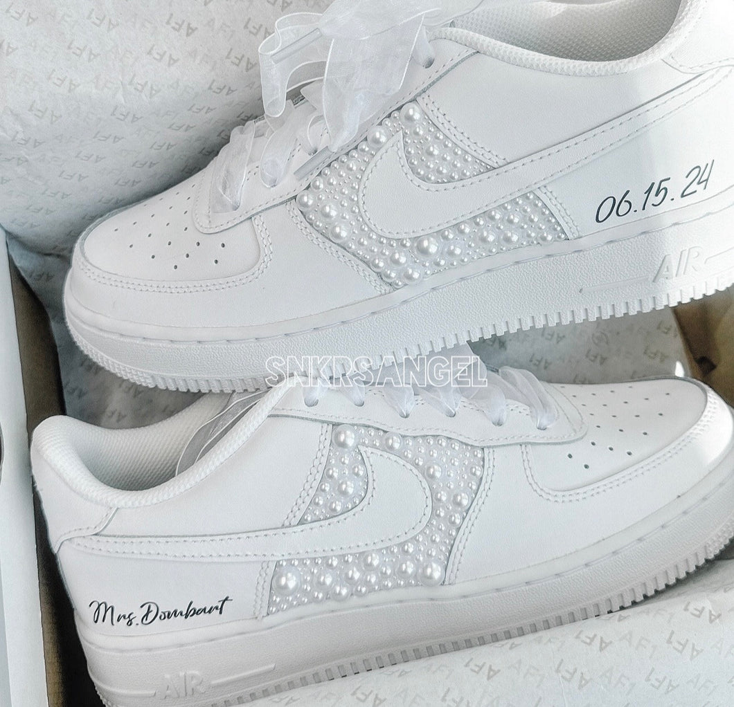 Bling wedding bride personalized sneakers pearl air force 1 sneakers