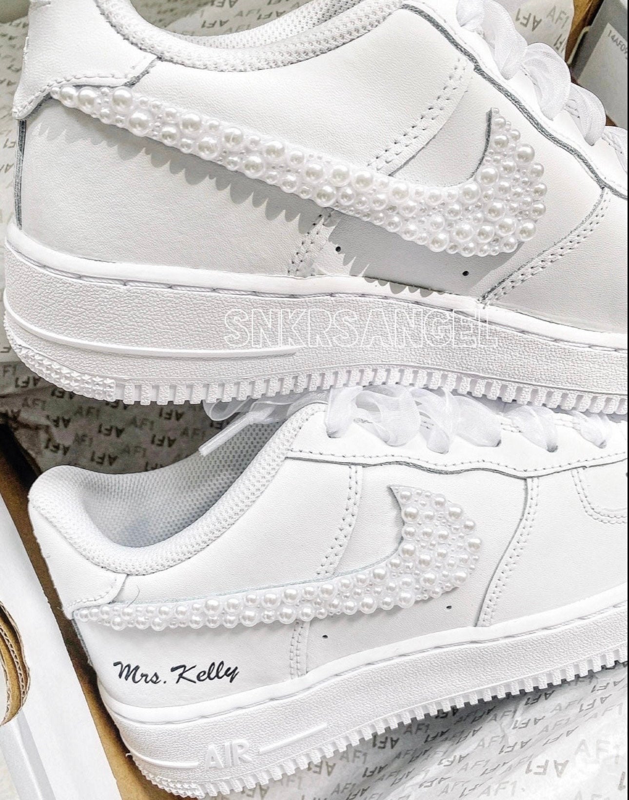 Bridal wedding sneakers nike air force 1 pearl shoes, bling