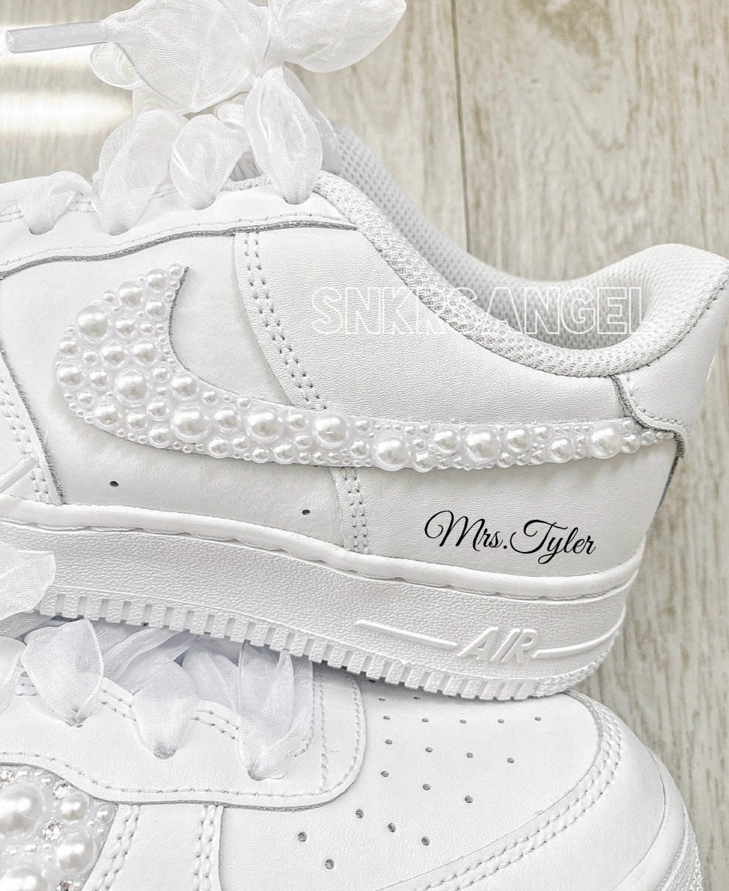 Bridal wedding sneakers nike air force 1 pearl shoes, bling