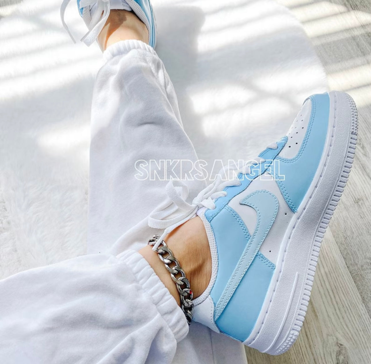 Custom nike air force 1 low baby blue sky blue light blue sneakers af1