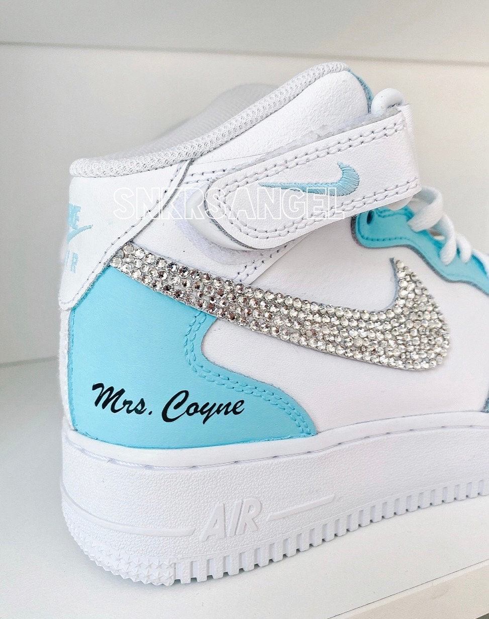 AF1 Mid for Bride – Crystal Bling Tiffany Blue Wedding Shoes