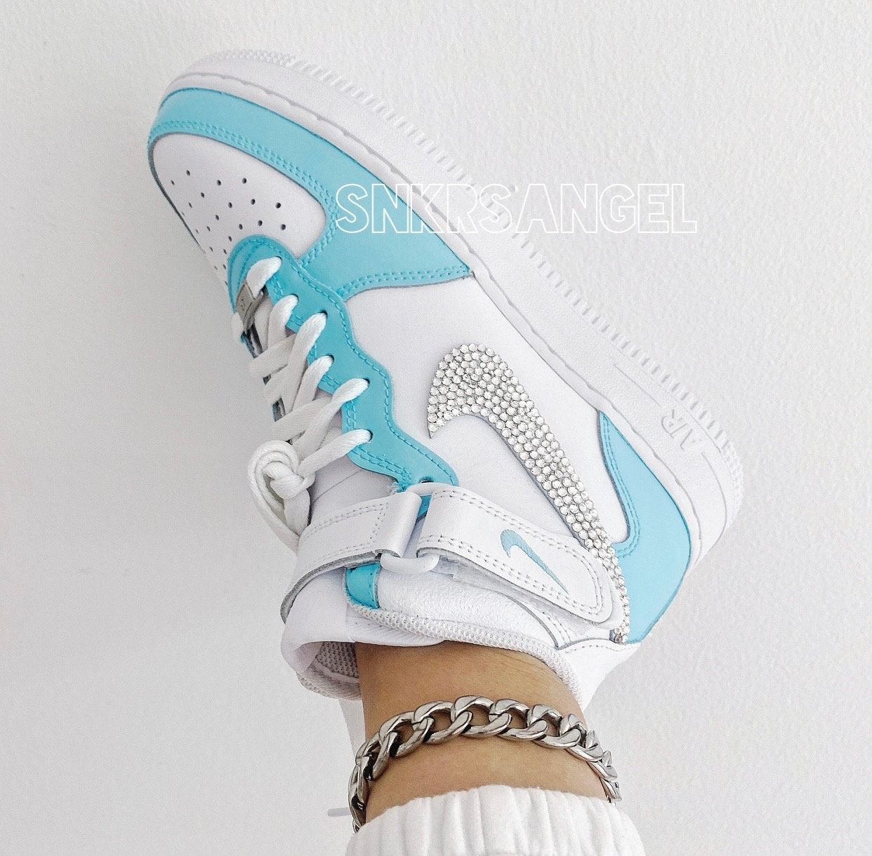 AF1 Mid for Bride – Crystal Bling Tiffany Blue Wedding Shoes