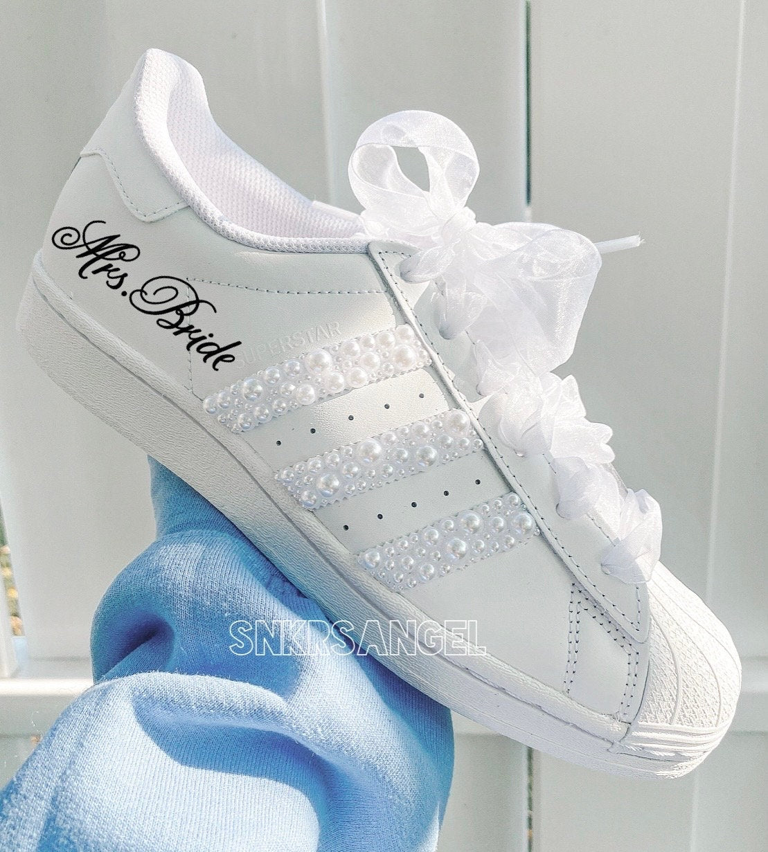 White Adidas Superstar – Pearl Bling Bridal Sneakers