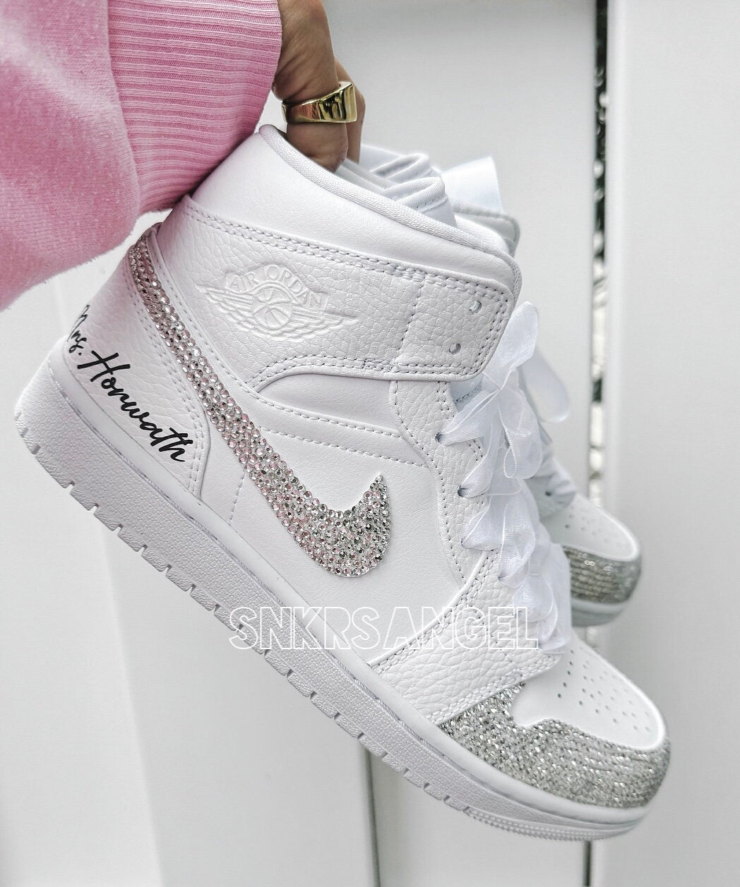 Bridal Jordan 1 Mid – Rhinestone Crystal Bling Sneakers