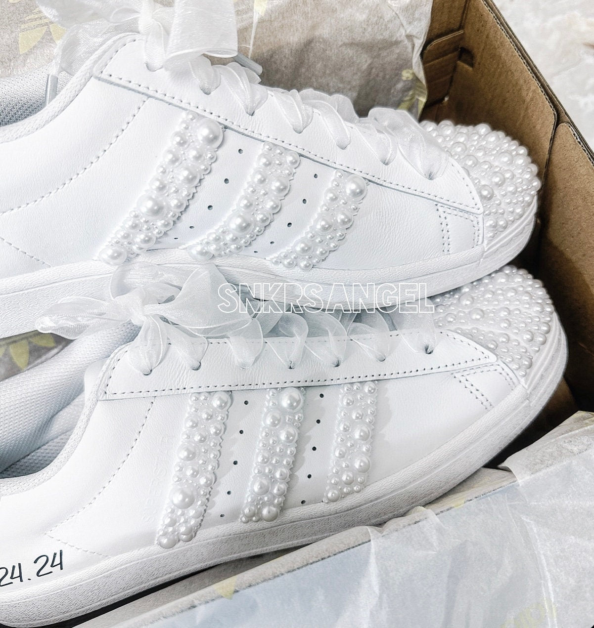 Adidas Wedding Superstar Sneakers Bride Pearl Bling Shoes