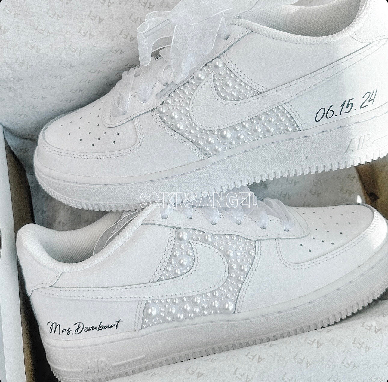 Bling Wedding Bride Personalized Sneakers Pearl Air Force 1 Nike Shoes
