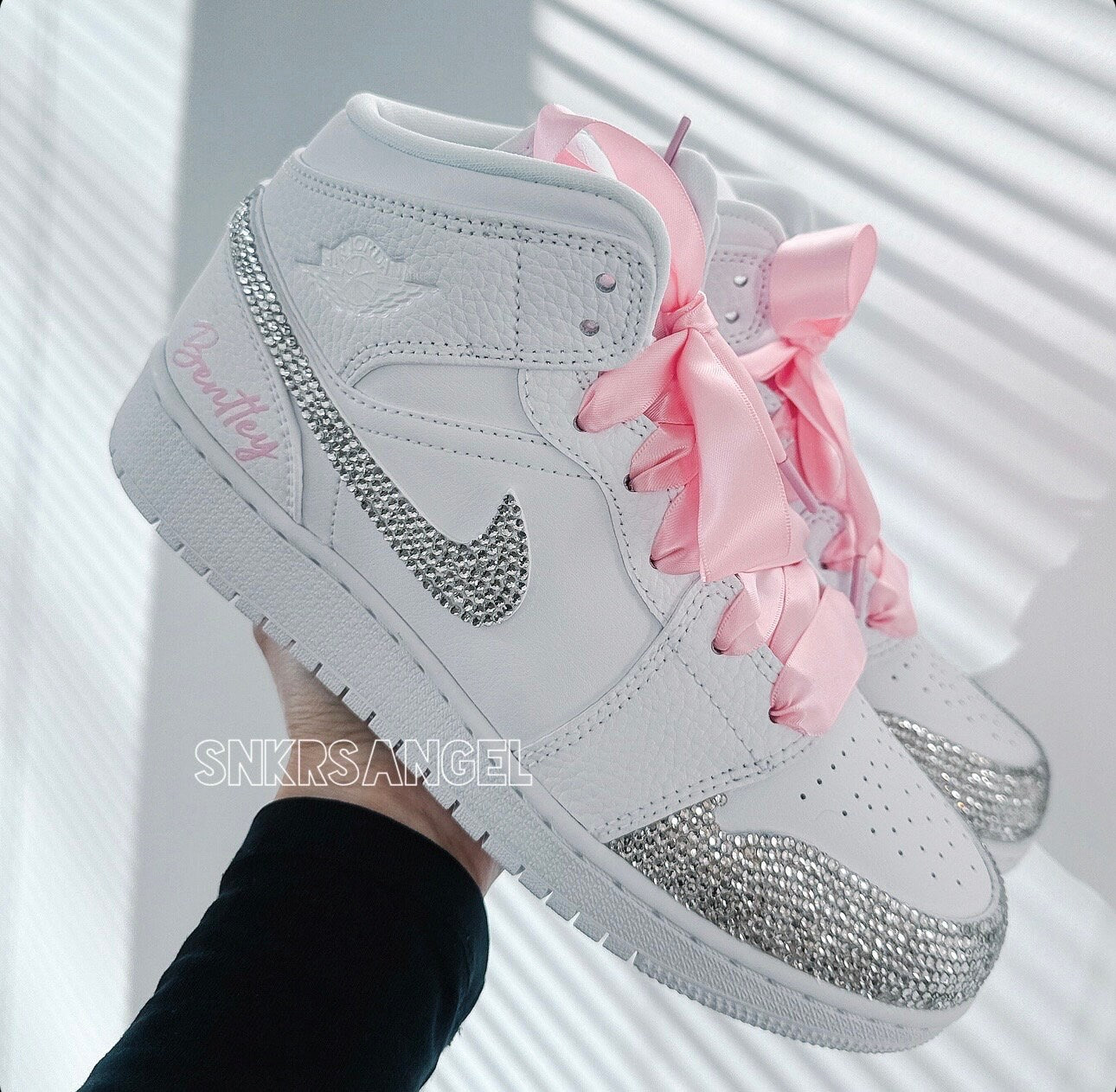 Bridal Jordan 1 Mid – Rhinestone Crystal Bling Sneakers
