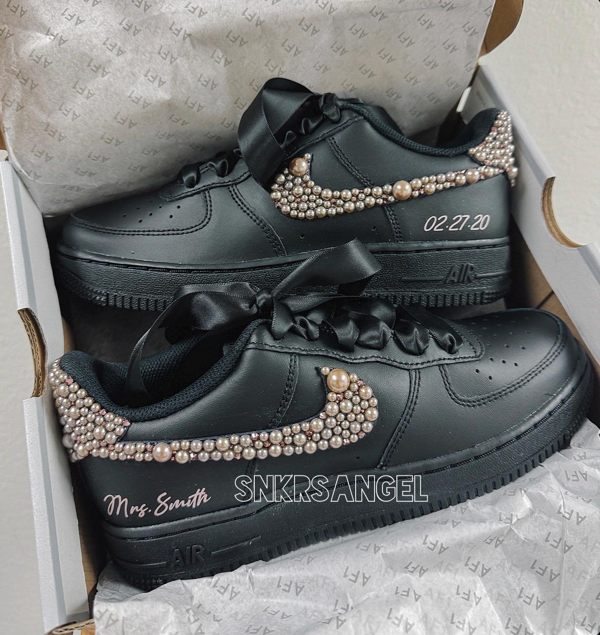 Custom Bridal Nike AF1 – Rose Gold Pearl Wedding Shoes