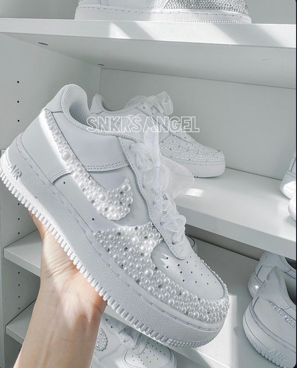 Bridal AF1 Low – Pearl & Crystal Bling Mrs Sneakers
