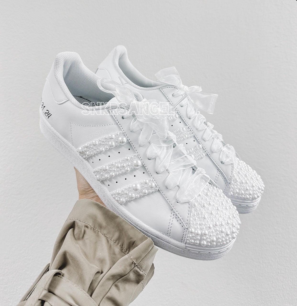 Adidas Wedding Superstar Sneakers Bride Pearl Bling Shoes