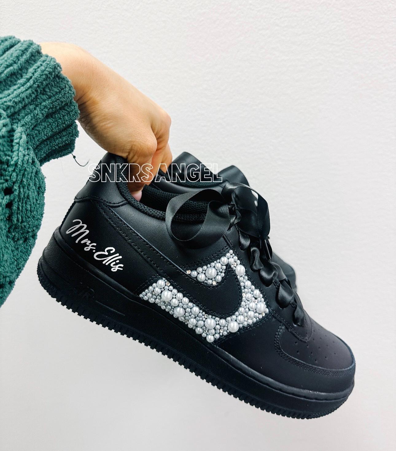 Black Bridal AF1 – Pearl & Crystal Bling Wedding Sneakers