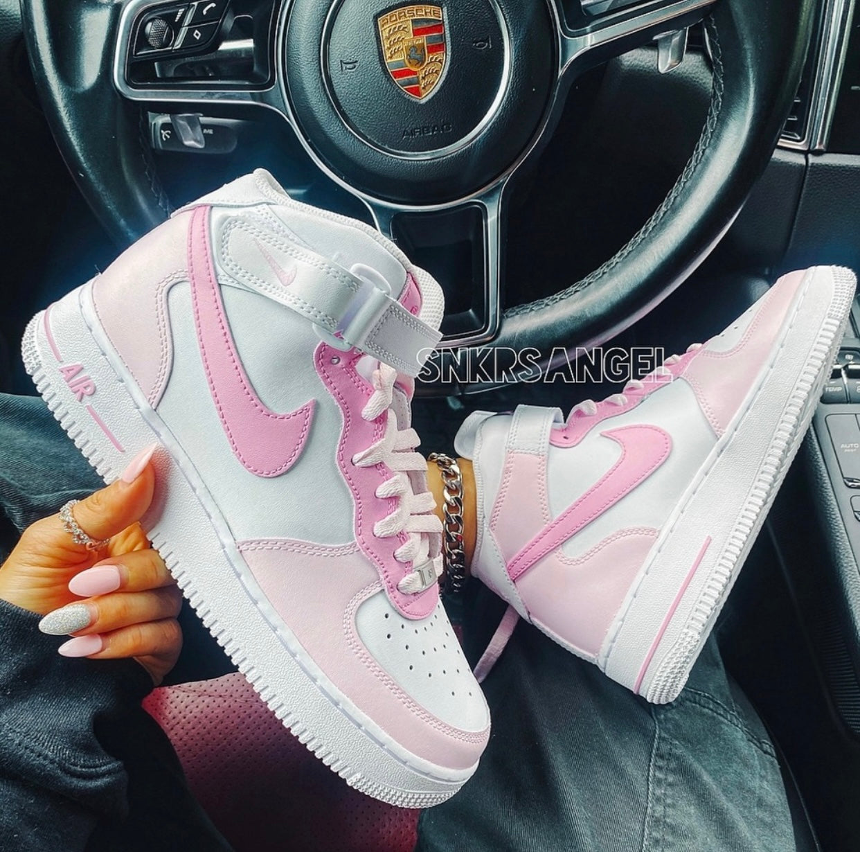 Barbie pink nike air force 1 mid custom sneakers
