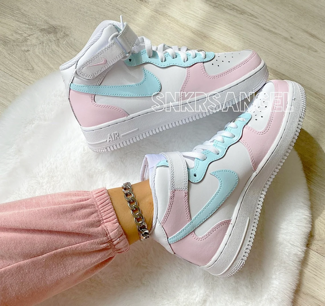 Custom nike air force 1 mid baby pink baby blue