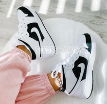 Load image into Gallery viewer, Custom Nike Air Jordan 1 Mid - Women’s Nike Sneaker (Black and White) - Aj 1 Mid Custom
