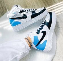 Load image into Gallery viewer, Custom nike air force 1 mid blue black
