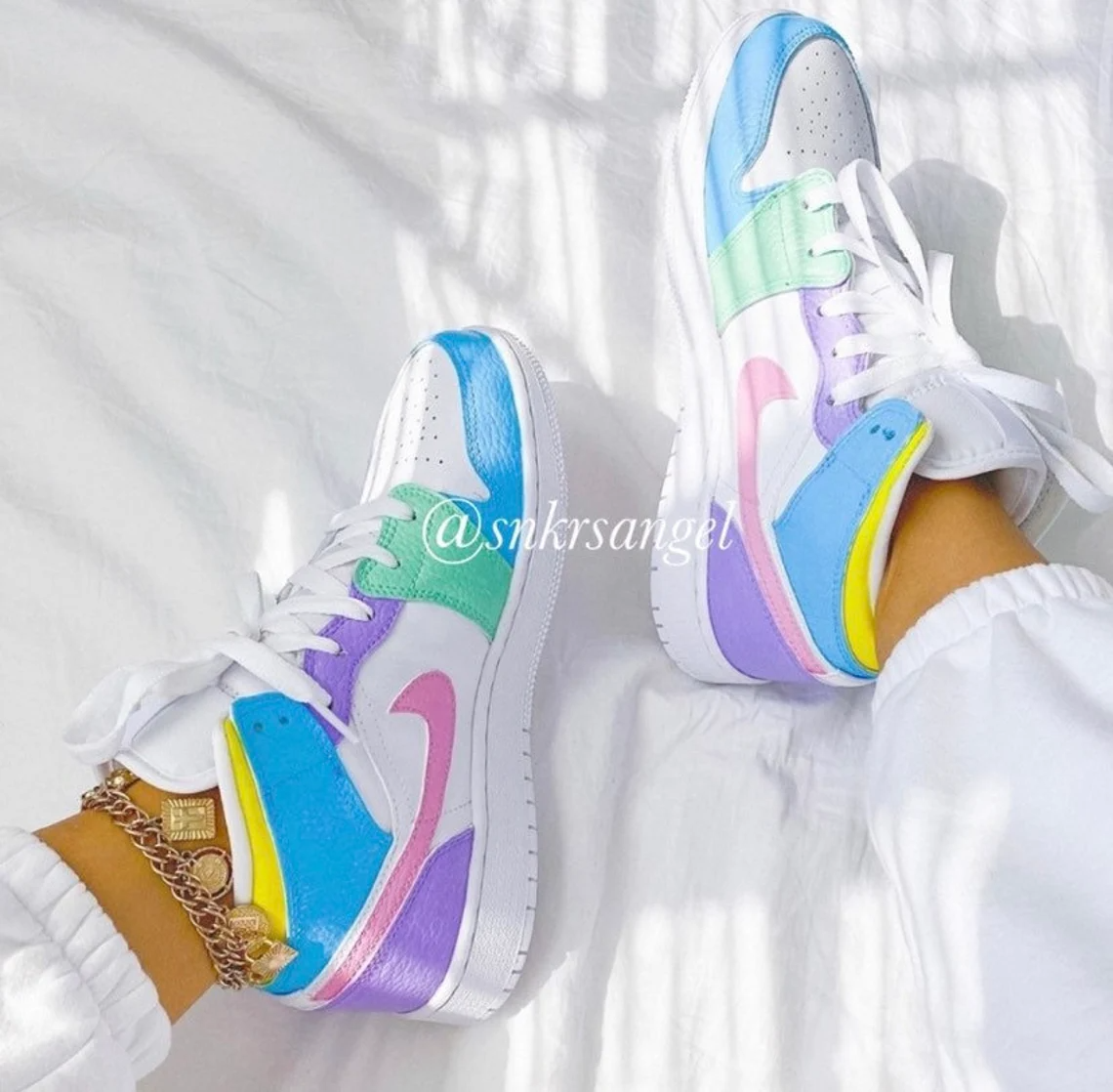 Custom Air Jordan 1 mid - Hand Painted Women’s Nike - Multicolor shoes
