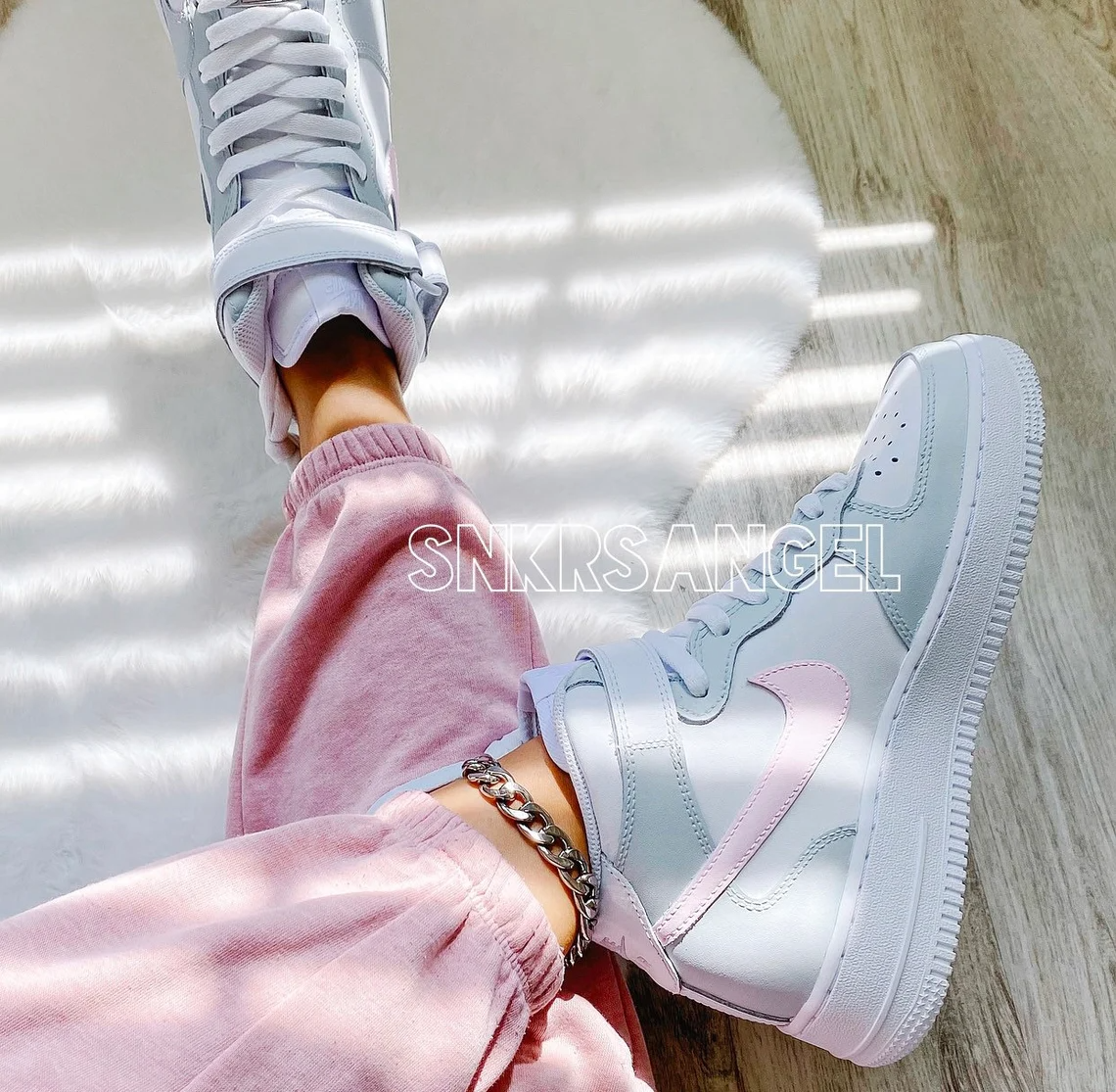 Nike Air Force 1 Mid Gray Light Pink AF1 Custom Unisex Sneakers for Men &  Women