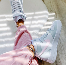 Load image into Gallery viewer, Custom nike air force 1 mid light grey baby pink
