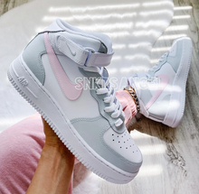 Load image into Gallery viewer, Custom nike air force 1 mid light grey baby pink
