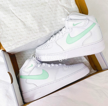 Load image into Gallery viewer, Custom Nike Air Force 1 mid sneakers (White and Mint)
