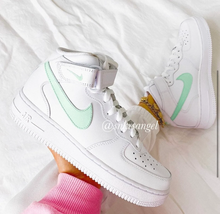 Load image into Gallery viewer, Custom Nike Air Force 1 mid sneakers (White and Mint)
