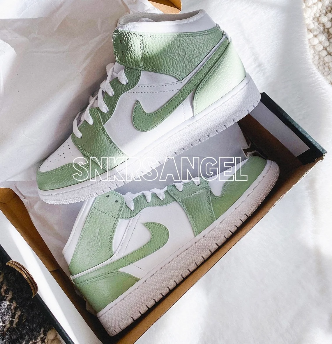 Custom nike air jordan 1 mid sage green avocado