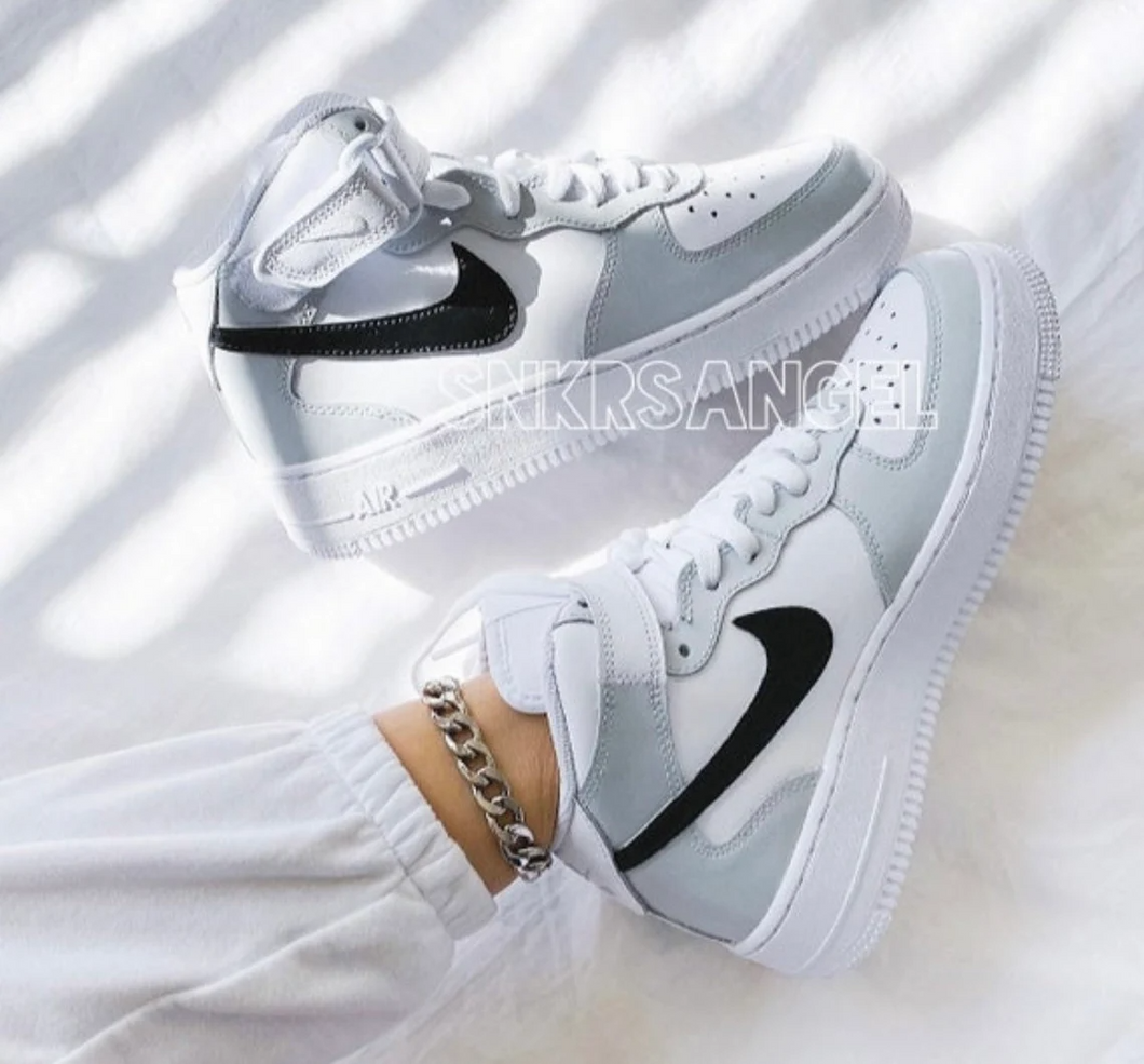 Custom Nike Air Force 1 Mid Light Gray Grey Black 12C