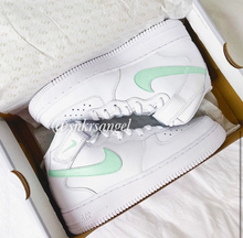 Load image into Gallery viewer, Custom Nike Air Force 1 mid sneakers (White and Mint)
