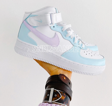 Load image into Gallery viewer, Custom nike air force 1 mid baby blue lilac purple
