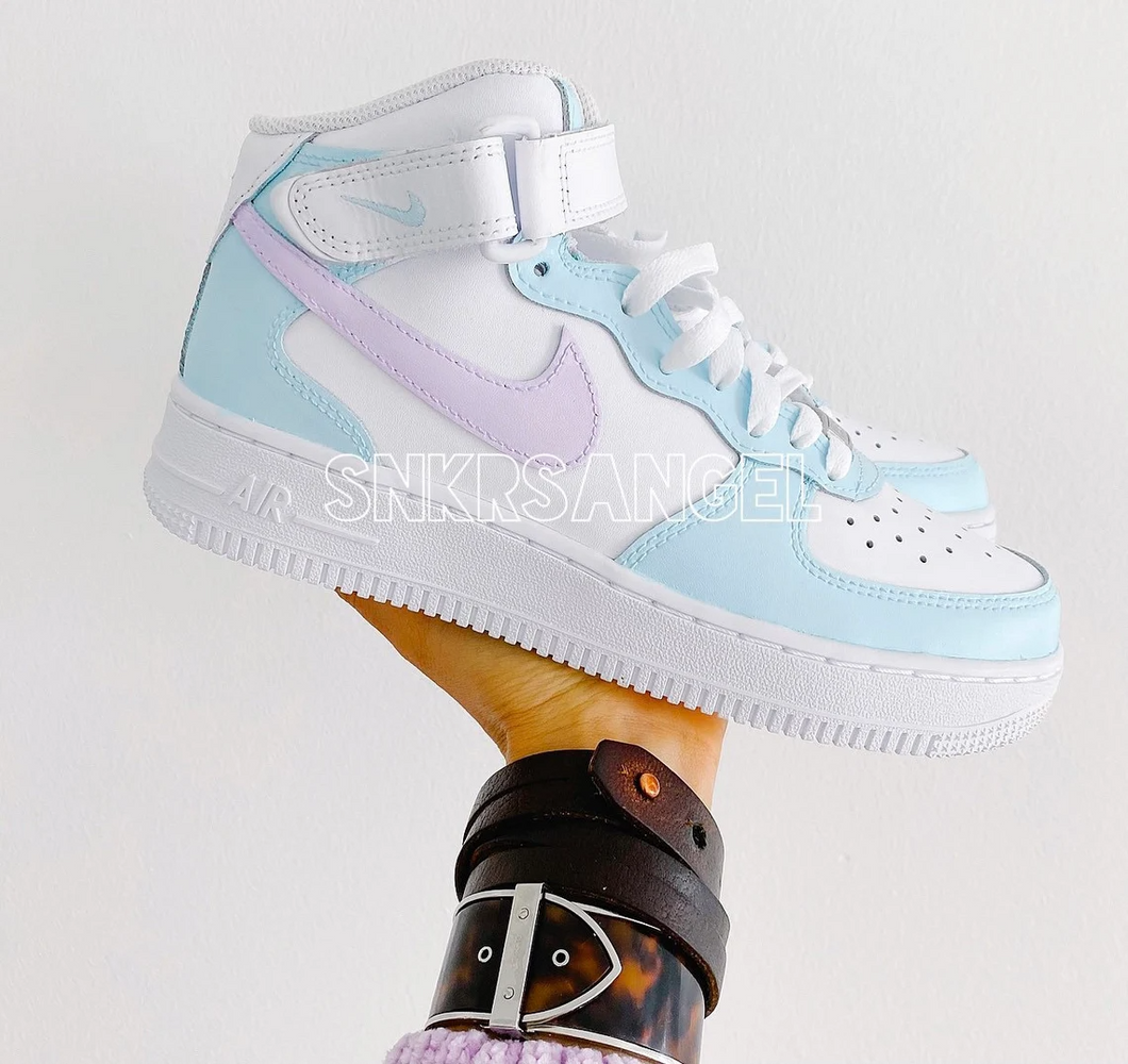 Custom nike air force 1 mid baby blue lilac purple