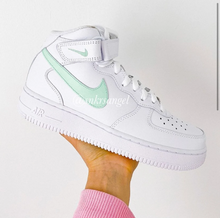 Load image into Gallery viewer, Custom Nike Air Force 1 mid sneakers (White and Mint)
